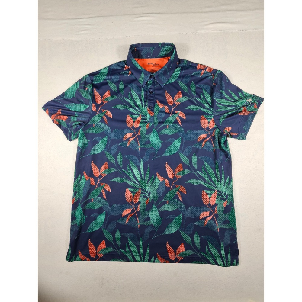 Birdie Bound Mens Tropical Leaf Performance Golf Polo Shirt Navy‎ Green Large